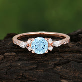 Round Cut 4 Prong Aquamarine Engagement Ring Cluster Anniversary Ring